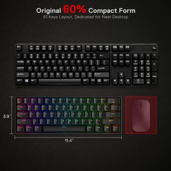 Redragon K530 Pro Draconic 60% Wireless RGB Mechanical Compact Gaming Keyboard, Bluetooth 2.4Ghz  3-Mode 61 Keys 100% Hot-Swap Socket, Free-Mod Plate Mounted PCB & Tactile Brown Switch - White