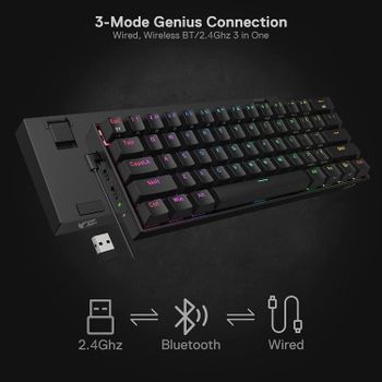 Redragon K530 Pro Draconic 60% Wireless RGB Mechanical Compact Gaming Keyboard, Bluetooth 2.4Ghz  3-Mode 61 Keys 100% Hot-Swap Socket, Free-Mod Plate Mounted PCB & Tactile Brown Switch - White