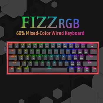 كيبورد العاب فيز من ريدراجون موديل K617 RGB سلكي 60%، كيبورد ميكانيكية صغيرة الحجم بـ 61 مفتاح، (مفتاح احمر خطي)، مدعومة بمحرك احترافي/برمجيات || اسود