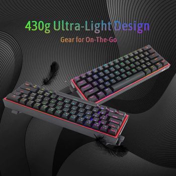 كيبورد العاب فيز من ريدراجون موديل K617 RGB سلكي 60%، كيبورد ميكانيكية صغيرة الحجم بـ 61 مفتاح، (مفتاح احمر خطي)، مدعومة بمحرك احترافي/برمجيات || اسود