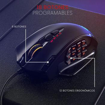 Redragon 12400 DPI Impact MMO Gaming Mouse with 18 Programmable Buttons, Weight Tuning Cartridge, 12 Side Buttons, M908 - Black, Red