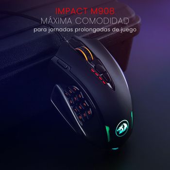 Redragon 12400 DPI Impact MMO Gaming Mouse with 18 Programmable Buttons, Weight Tuning Cartridge, 12 Side Buttons, M908 - Black, Red