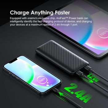 Oraimo Toast 10 Flash 10000mAh Power Bank with 12W Type C Fast Charging,USB & Type C Triple Output,Power Delivery, Type C &Micro Input,Multi-Layer Protection