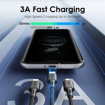 Oraimo 3 In 1 Fast Charging Cable,3A 20W Fast Multi Charging Cable,1.2M Super Fast Charging Cord With Micro Usb, Type-C And Lighting Port Compatible For Android, Ios And Type C Devices