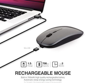 INPHIC Wireless Mouse, Slim Silent Click Rechargeable 2.4G Wireless Mice 1600DPI Mini Optical Portable Travel Cordless Mouse with USB Receiver for PC Laptop Computer Mac MacBook - Iron Gray