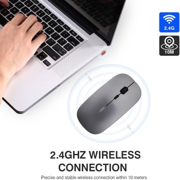 INPHIC Wireless Mouse, Slim Silent Click Rechargeable 2.4G Wireless Mice 1600DPI Mini Optical Portable Travel Cordless Mouse with USB Receiver for PC Laptop Computer Mac MacBook - Iron Gray