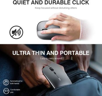 INPHIC Wireless Mouse, Slim Silent Click Rechargeable 2.4G Wireless Mice 1600DPI Mini Optical Portable Travel Cordless Mouse with USB Receiver for PC Laptop Computer Mac MacBook - Iron Gray