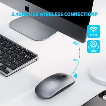 INPHIC Wireless Mouse, Slim Silent Click Rechargeable 2.4G Wireless Mice 1600DPI Mini Optical Portable Travel Cordless Mouse with USB Receiver for PC Laptop Computer Mac MacBook - Iron Gray