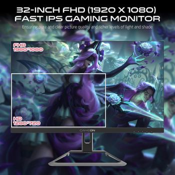 GAMEON GOE32FHD165VA E-sports Series Gaming Monitor 32 Inch, 1920x1080p FHD VA Panel, 165Hz Refresh Rate, 1ms Response Time, Adjustable Stand, Supports Adaptive Sync Premium, HDMI 2.1, HDR - Black