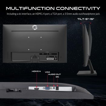 شاشة العاب جيميون GOE27FHD75VA بحجم 27 بوصة FHD هرتز75  4 مللي ثانية FPS، HDR، مضادة للوهج، طلاء صلب، منافذ HDMI، لوحة VA، شاشة مسطحة بإضاءة حافة LED، قابلة للإمالة، مكبرات صوت - أسود