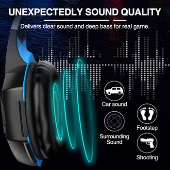 Versintech G2000 PC Gaming Headset with Volume Control, Stereo Over Ear Headphones with Microphone, Led lights for Laptop Notebook Desktop Computer Gamer - Blue