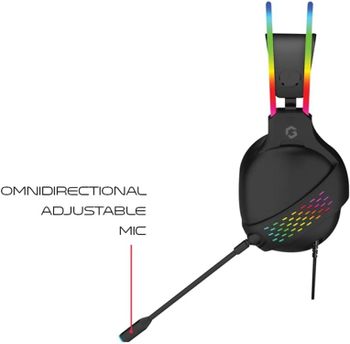 جيم اون سماعة العاب GO-711 RGB مع ميكروفون قابل للفصل - اسود، شعاع مضاد للعنف من مادة ABS تصميم سطحي نظام متعدد الاتجاهات ومشغلات عالية الجودة 50 ملم