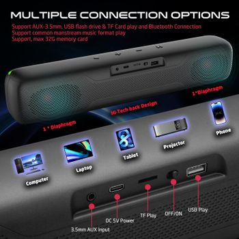 GAMEON Dominator Blaze 10W*2 Wireless Sound bar with 3000mAh Battery, V5.3, RGB Lights, TWS, and More, 6 Lighting Models, Aux, in/TF/USB, 3,4 Hours Playtime - Black