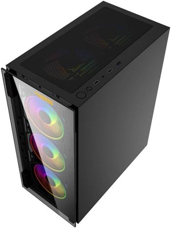 Twisted Minds Manic Shooter-03 ATX Mid Tower Gaming PC Case, Tempered Glass Front & Side Panel, Pre-Installed 4*120mm ARGB Fans, Up 360mm Radiator, Dust Filter, USB 3.0 / USB 1.1, Black | TM350-18