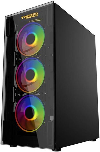 Twisted Minds Manic Shooter-03 ATX Mid Tower Gaming PC Case, Tempered Glass Front & Side Panel, Pre-Installed 4*120mm ARGB Fans, Up 360mm Radiator, Dust Filter, USB 3.0 / USB 1.1, Black | TM350-18