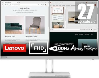 Lenovo L27e-40 27 Inch VA FullHD 100Hz Anti-glare Monitor With HDMI, VGA, AMD FreeSync,Tilt Stand-Cloud Grey