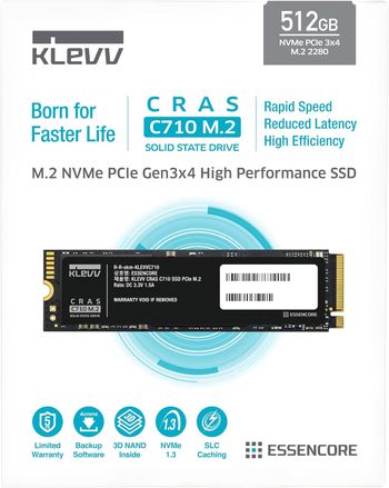 KLEVV CRAS C710 بسعة 512 جيجابايت M.2 NVMe PCIe Gen3x4 – سرعة تصل إلى 2050 ميجابايت/ثانية