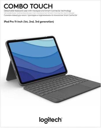 Logitech Combo Touch iPad Pro 11-inch (1st, 2nd, 3rd, 4th generation - 2018, 2020, 2021, 2022) Keyboard Case - Detachable Backlit Keyboard, Click-Anywhere Trackpad  Arabic Layout - Grey