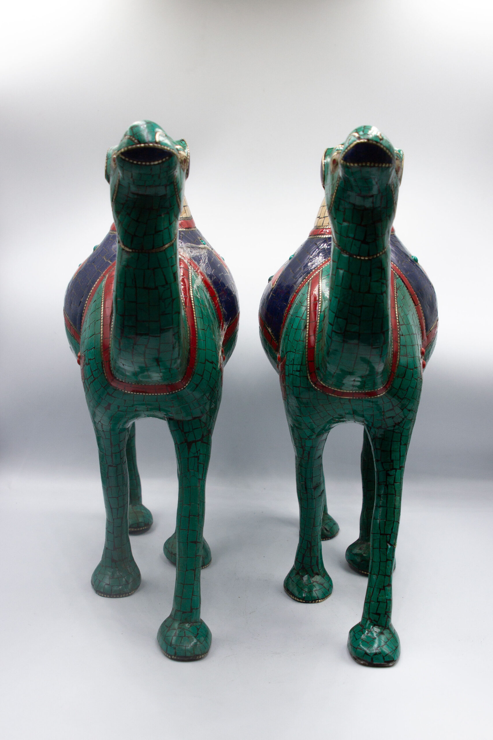 Large Antique Multicolor Pair of Camel Hand craved Bhatti Stone Handicraft from Nepal