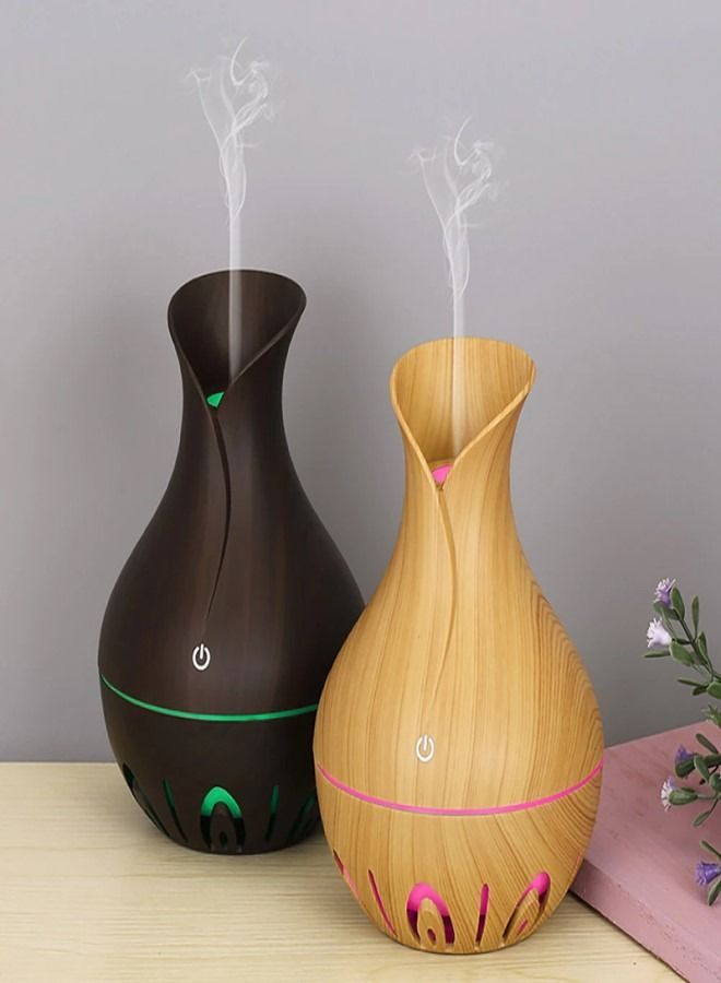 HTC Mini Vase Shape Humidifier بالموجات فوق الصوتية USB ناشر رائحة الخشب الحبوب 200 مل