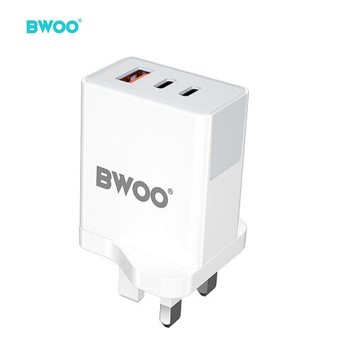 BWOO UK Charger High Power Fast Charging PD+QC 40W, ACC UK 3 Port Portable Travel Wall Charger