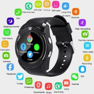 Smart Watch V8 Bluetooth Touch Screen Wrist Watch with Camera/SIM Card Slot,Waterproof Smart Watch Sports Fitness Tracker Compatible with Android iOS Phones Samsung Huawei for Kids Women Men