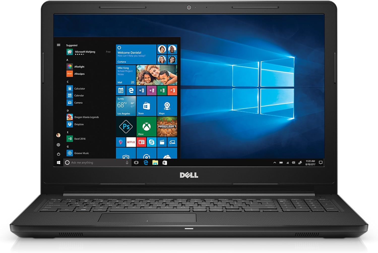 Dell Inspiron 3567 15 Inch 7th Generation Core i3 7100U 2.40 GHz Processor 15.6" HD Touch Display - Intel HD Graphics 620 - US Full Keyboard - DVD RW Drive - Windows 10 Home 256GB SSD - 8GB DDR4 RAM - Black