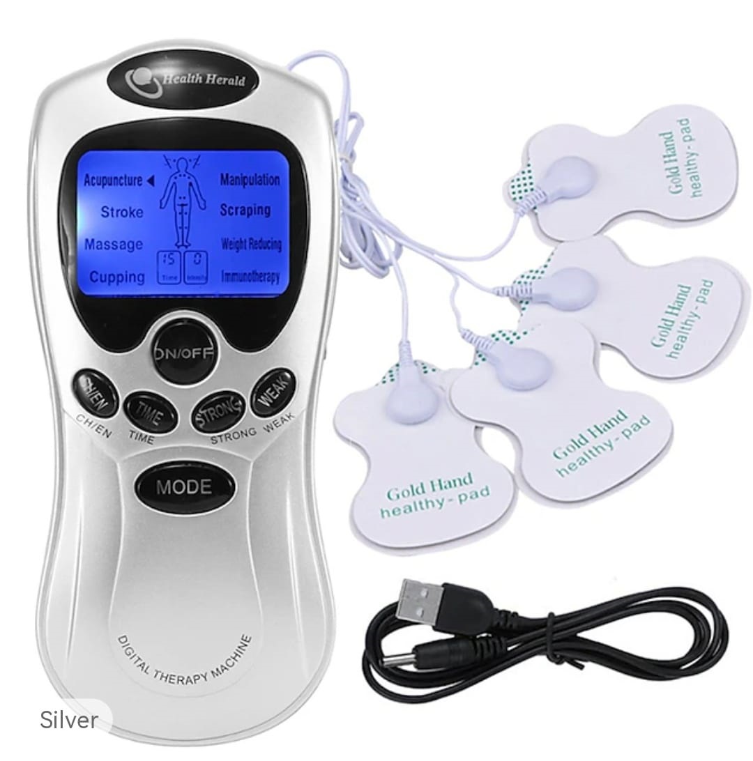 Digital Therapy Machine Full Body Pulse Muscle Relax Massage - 4 Pads - Silver