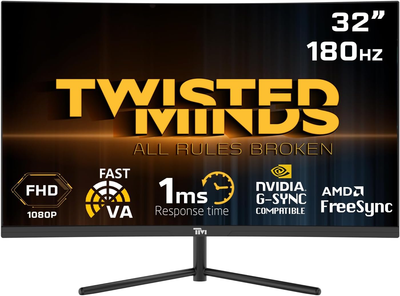 Twisted Minds 32 Curved Gaming Monitor, FHD Resolution 1920 x 1080, HDR,180Hz RefreshRate,VA,1ms Response Time, Experience Smooth, Blur-Free Gaming, HDMI2.0 Gaming Monitor