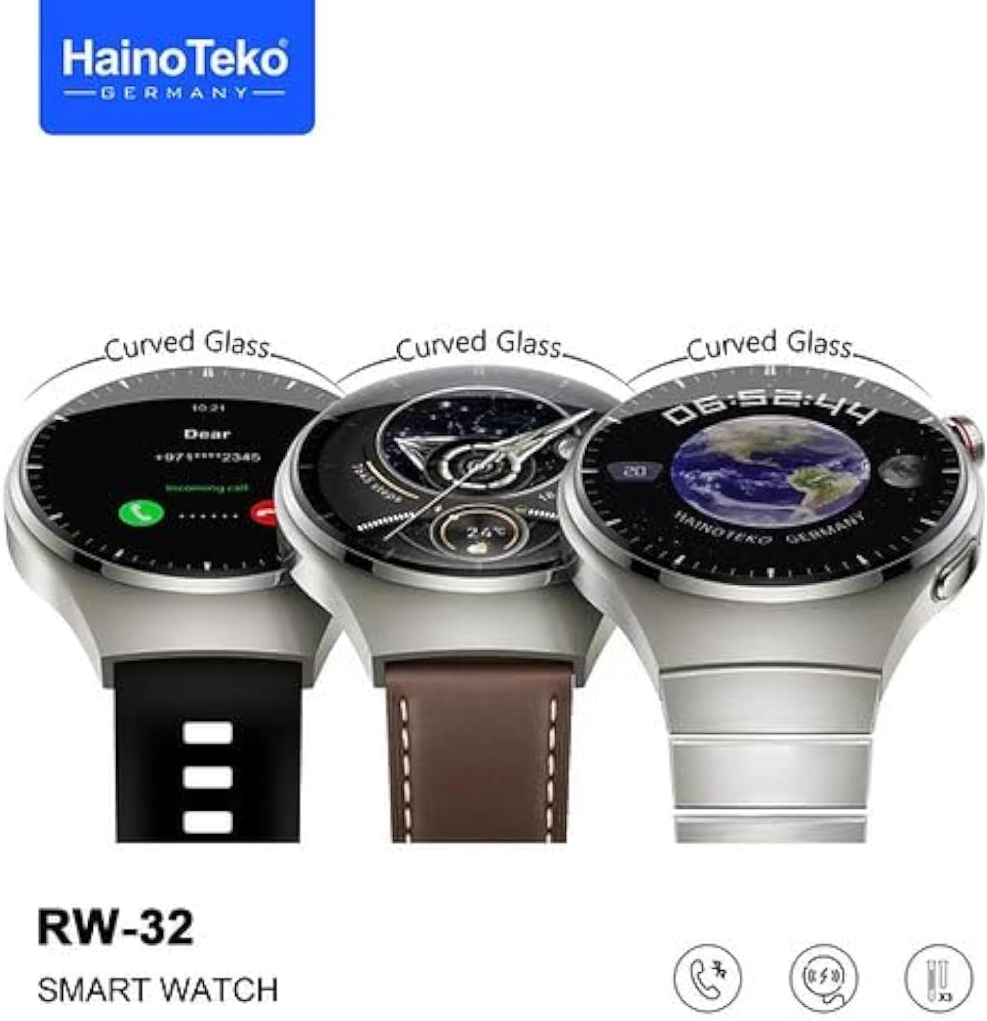 ساعة ذكية Haino Teko Germany 4 pro RW-32 مع زجاج منحني AMOLED مع 3 أزواج حزام