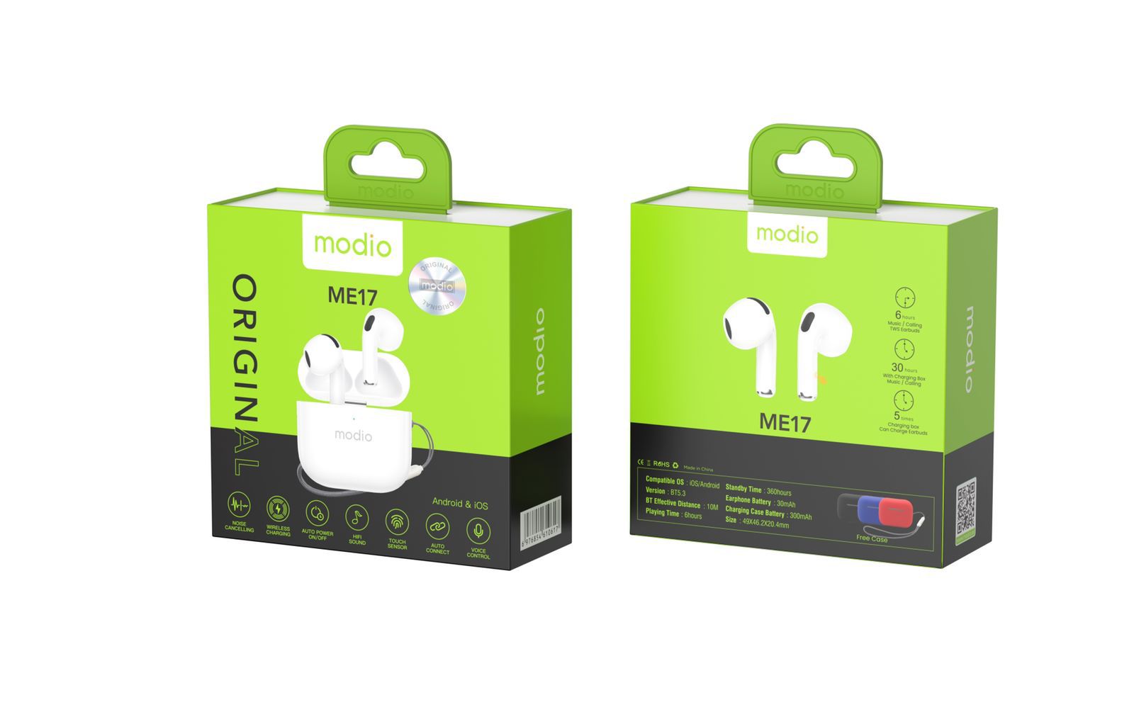 Modio ME17 Wireless Bluetooth Earbud Pro for Android and iPhones - White