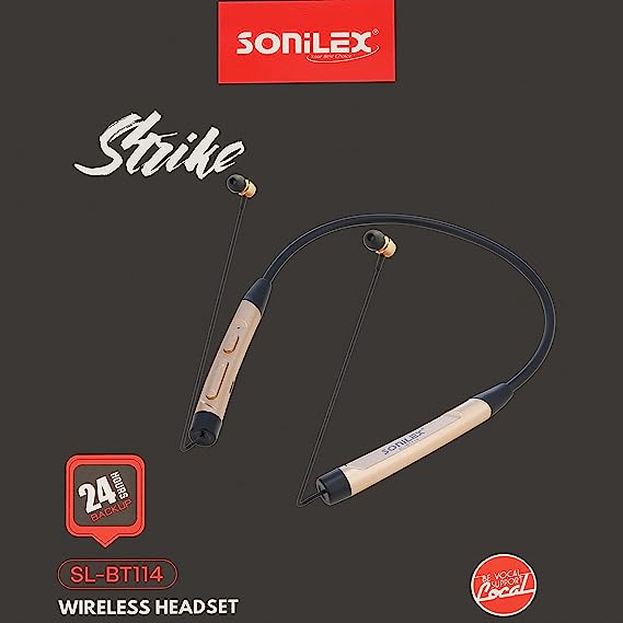 Sonilex BT114 Magnet Wireless Neckband Bluetooth Earphone 5.0,24H Talk time, Earphone Headset Earbud Portable Headphone Handfree, Sweatproof, Noise Cancellation (Black Golden) (SL-BT-114-BLACK)