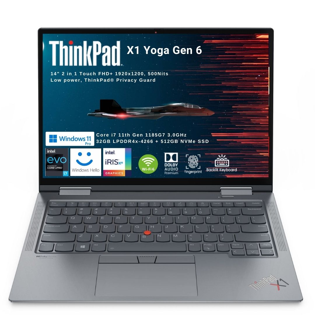 Lenovo Thinkpad Yoga Gen 6 - 14 Inch WUXGA FHD+ 1920X1200 Touch x360 Privacy Display -11th Gen 1185G7 Core i7 3.0 GHz-32GB Ram 4266MHz -512GB NVme SSD- -Finger print + Windows Hello - HDMi- Thunderbolt 3 Type C Backlit KB - Dolby Atmos Sound - Windows 11