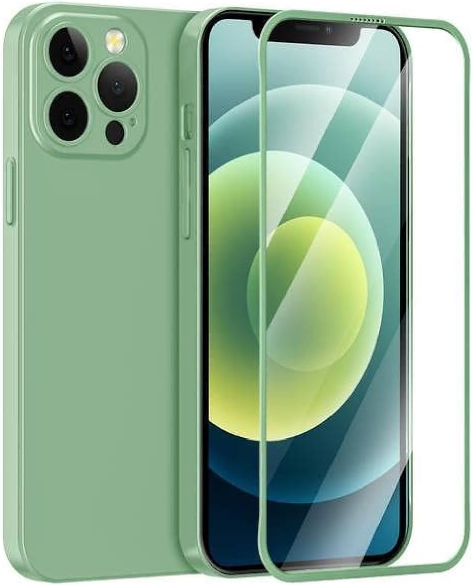 Green Lion for iPhone 13 Pro Max Case - 360 Carsaca Plus Case with Normal HD Glass - Shockproof - Full Drop Bumper Protection Back Cover for iPhone 13 Pro Max 6.7"apple - Light Green