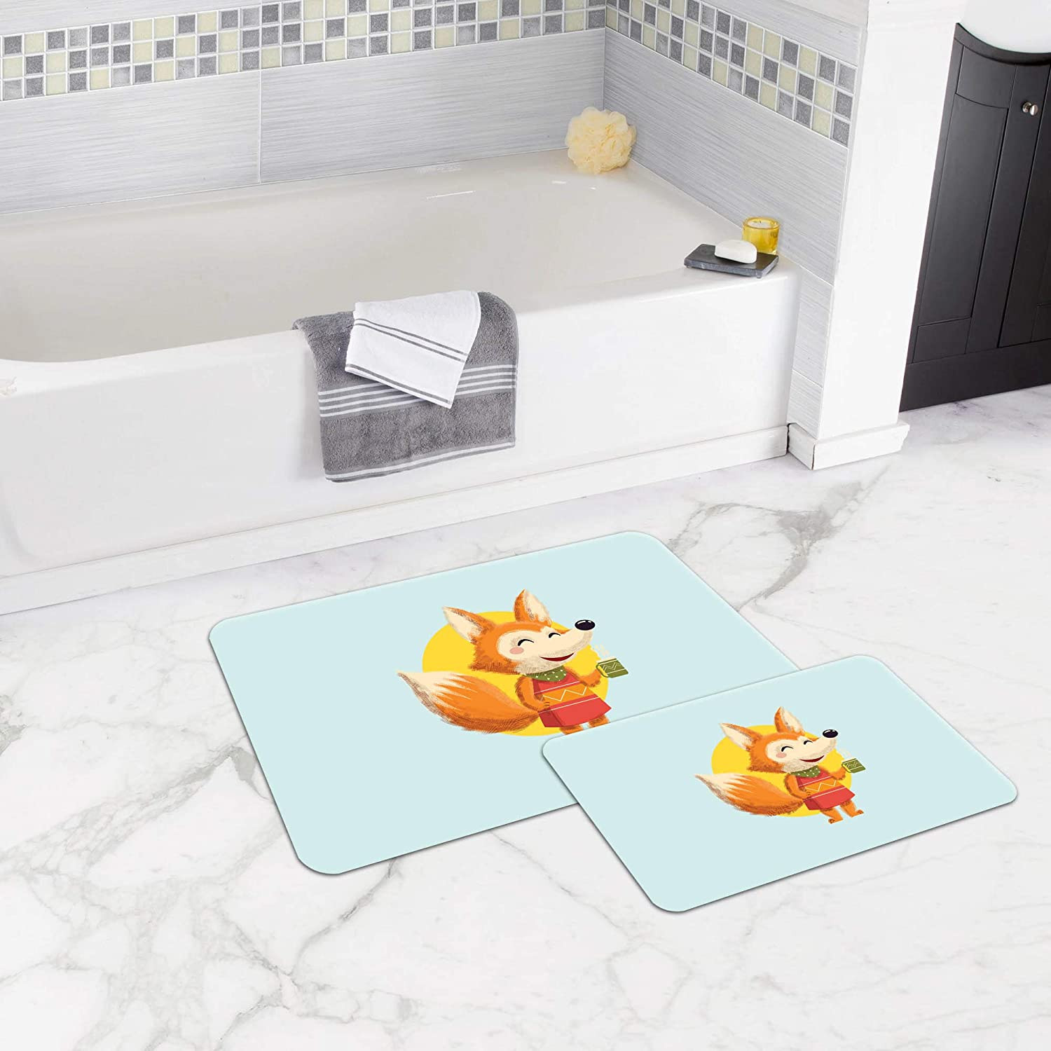 Bonamaison Antibacterial, NonSlip Bathmat, 1 Piece 50x80cm + 1 Piece 50x45cm - Designed and Manufactured in Turkey