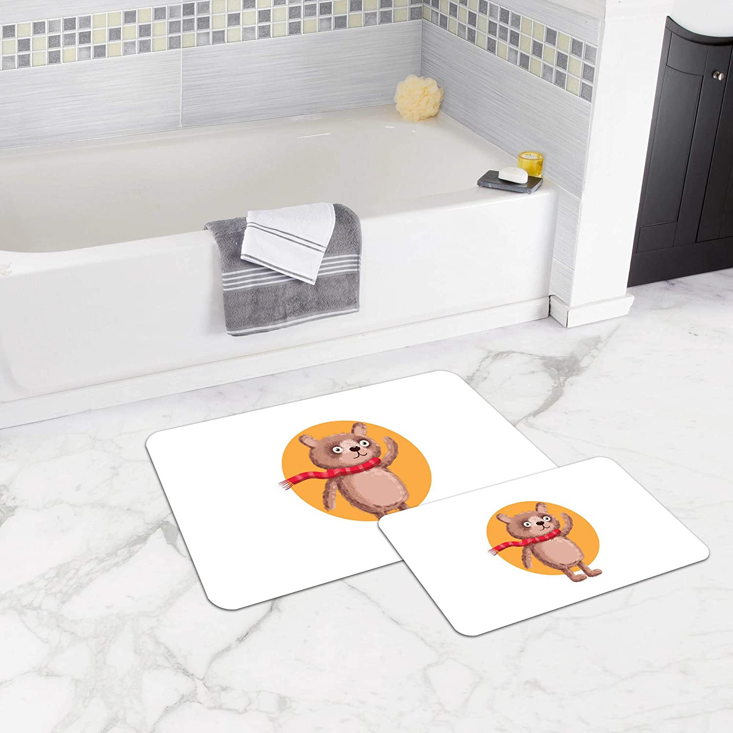 Bonamaison Antibacterial, NonSlip Bathmat, 1 Piece 50x80cm + 1 Piece 50x45cm - Designed and Manufactured in Turkey