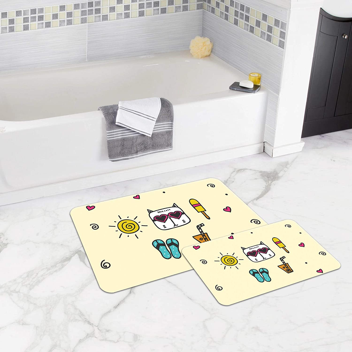 Bonamaison Antibacterial, NonSlip Bathmat, 1 Piece 50x80cm + 1 Piece 50x45cm - Designed and Manufactured in Turkey