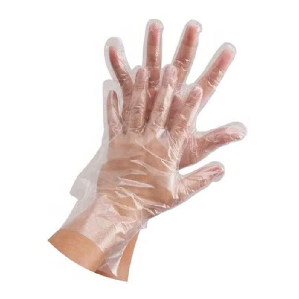 100 Piece Plastic Disposable Latex and Powder Free Clear Gloves