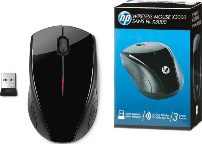 HP X3000 2.4GHZ, 1200 dpi Optical Wireless Mouse -Black