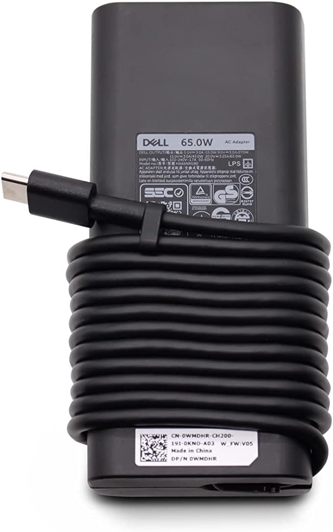 Original Dell Type - C Charger 65w USB-C Power Adapter Charger compatible for all Type C Supported Laptop