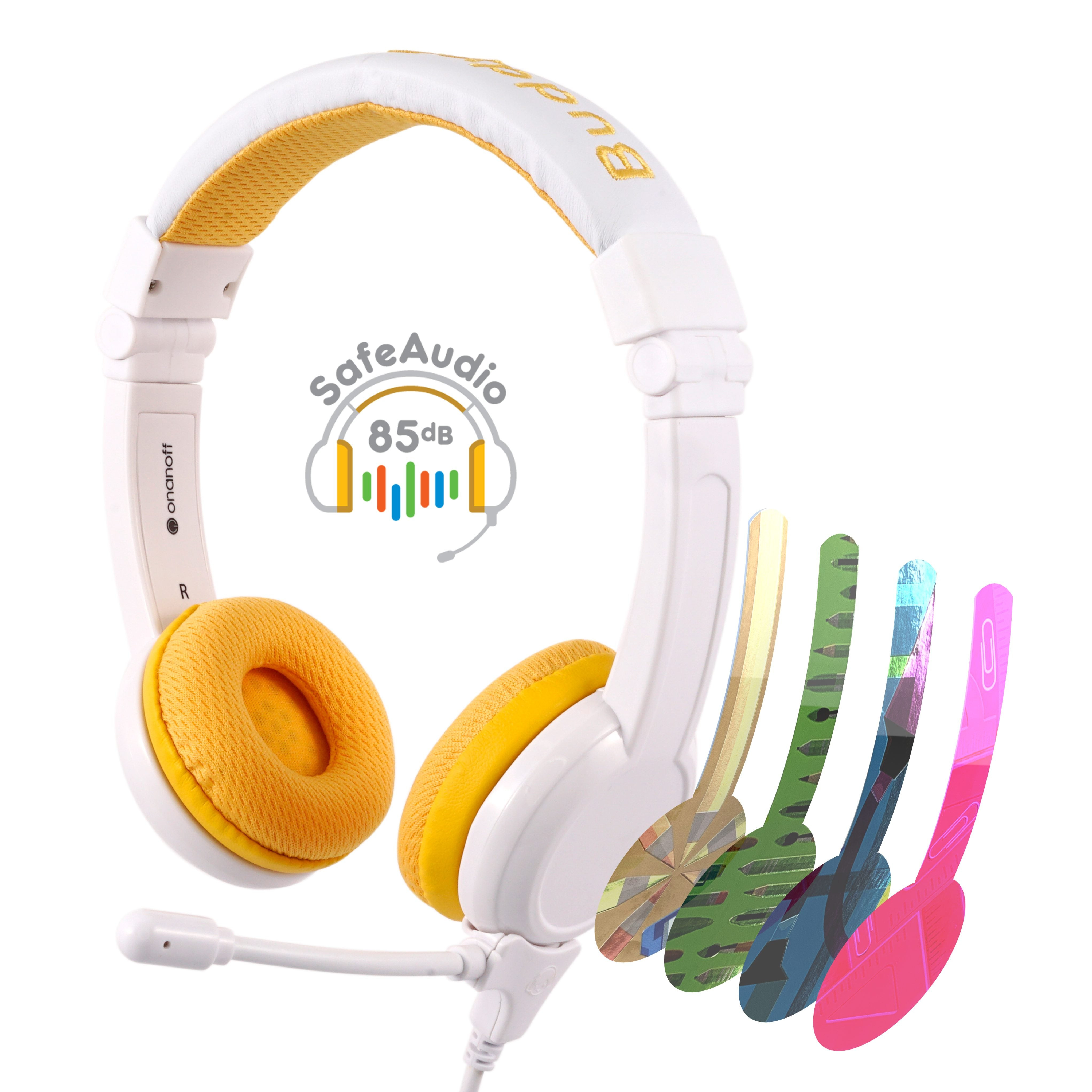 BuddyPhones - School Plus Kids Headphones - High Performance Beam Mic, Detachable BuddyCable for Sharing, Foldable & Cushioned Headband (Ýellow)