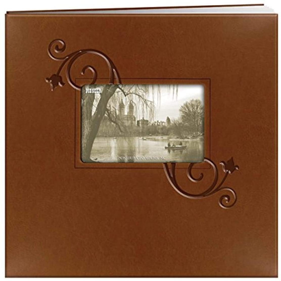 Pioneer 12 Inch by 12 Inch Postbound Embossed Leatherette Frame Cover Memory Book, Brown With Floral