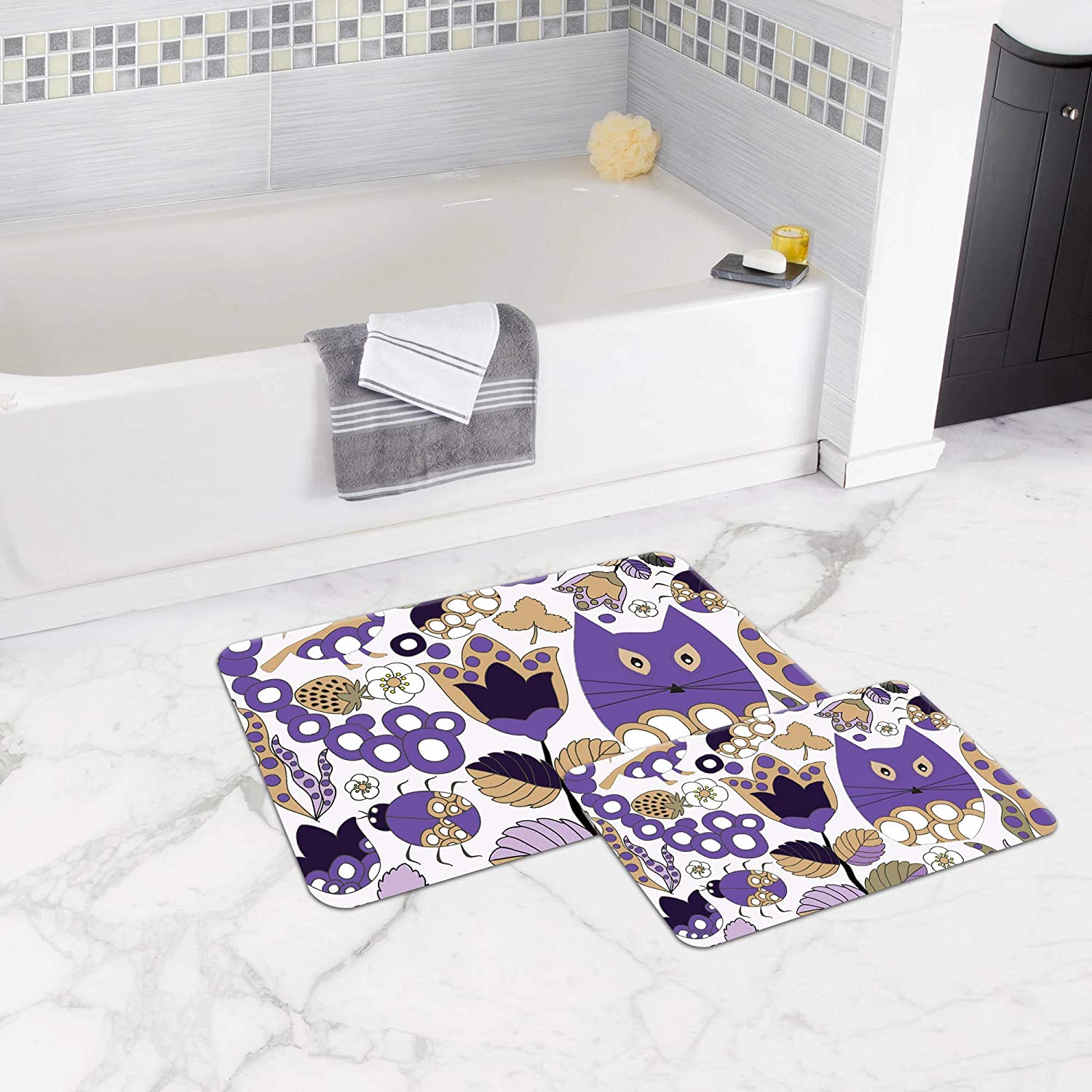 Bonamaison Antibacterial, NonSlip Bathmat, 1 Piece 50x80cm + 1 Piece 50x45cm - Designed and Manufactured in Turkey