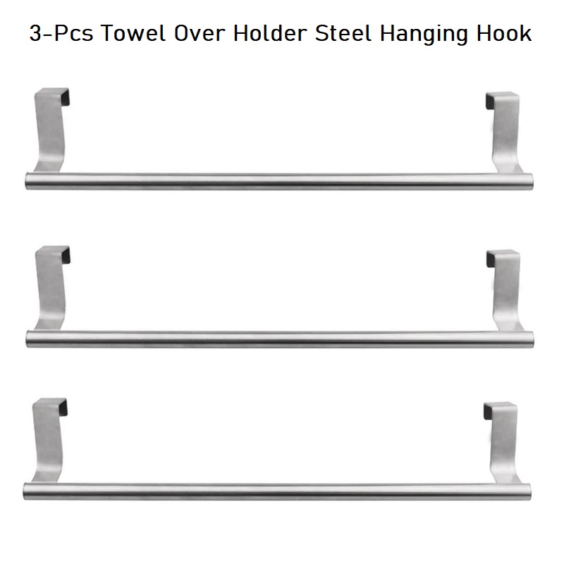 Cyber Stainless Steel Over Door Towel Rack Bar Holders for Universal Fit on Cabinet Cupboard Doors Pack of 3