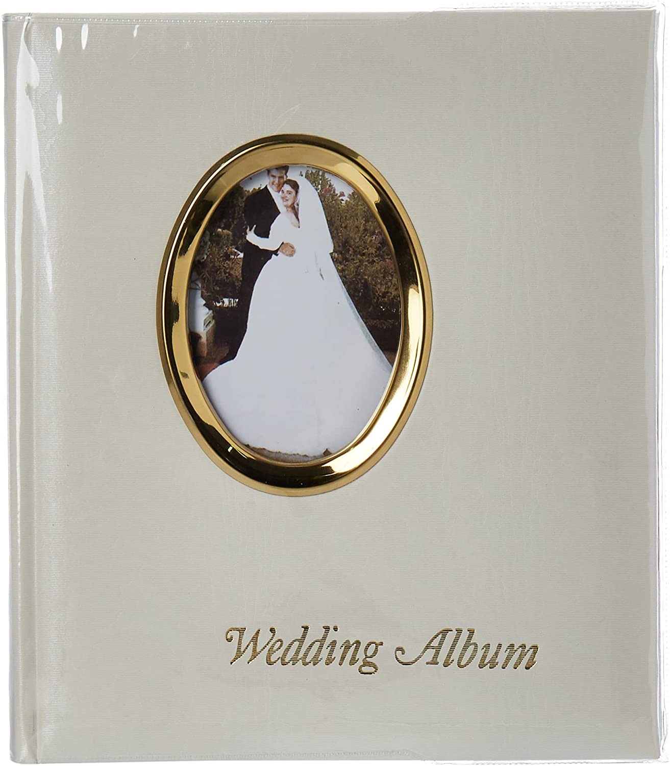 Pioneer Photo Albums 200 Pocket Ivory Moire Cover Album with Gold Tone Oval Frame and Wedding Album Text for 4 x 6-Inch Prints