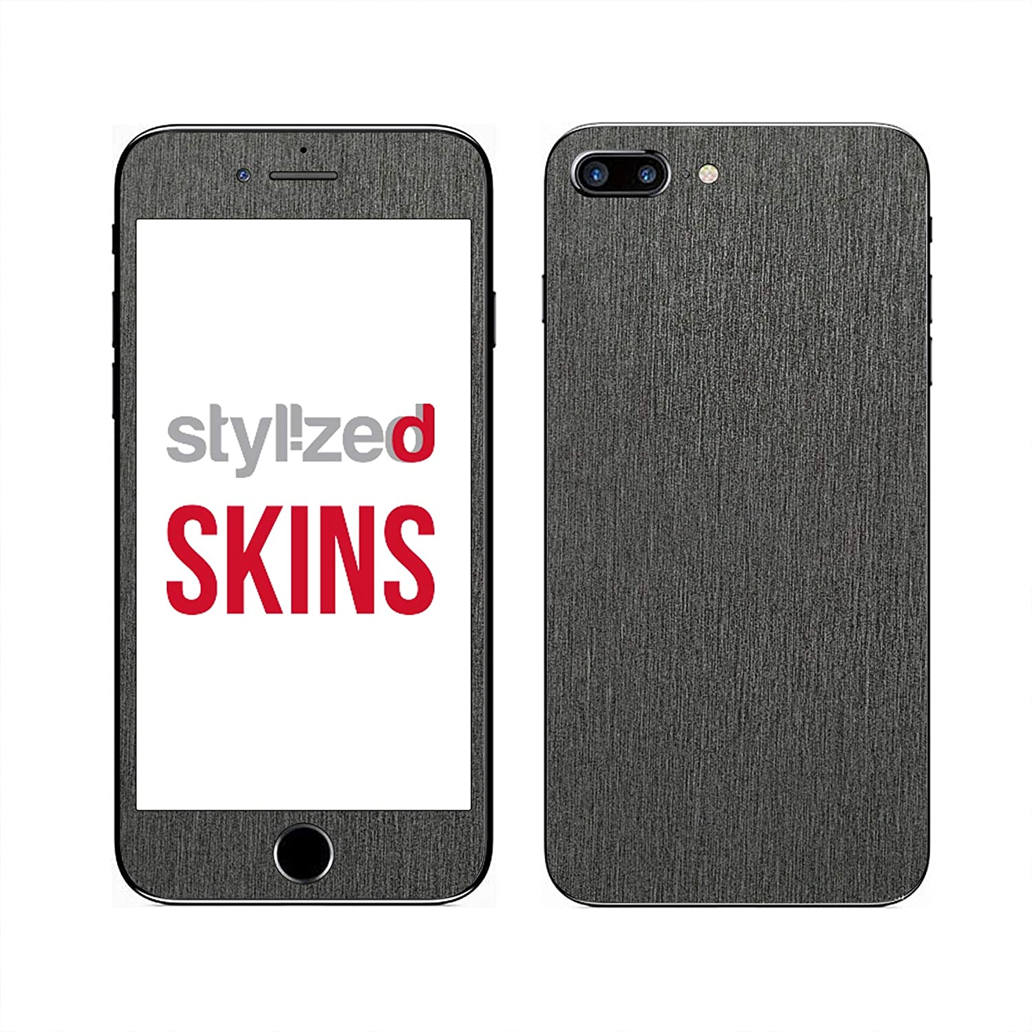 Stylizedd Premium Vinyl Skin Decal Body Wrap for Apple iPhone 8 Plus - Brushed Steel ( Black ) - One Size