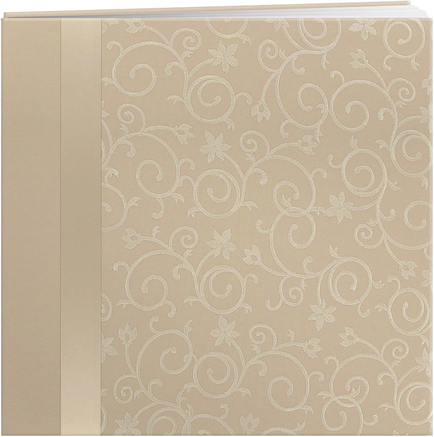 Pioneer MB10SR-W 12-Inch by 12-Inch Scroll Embroidery Fabric Postbound Album with Ribbon/Off white/12 x 12 Inch