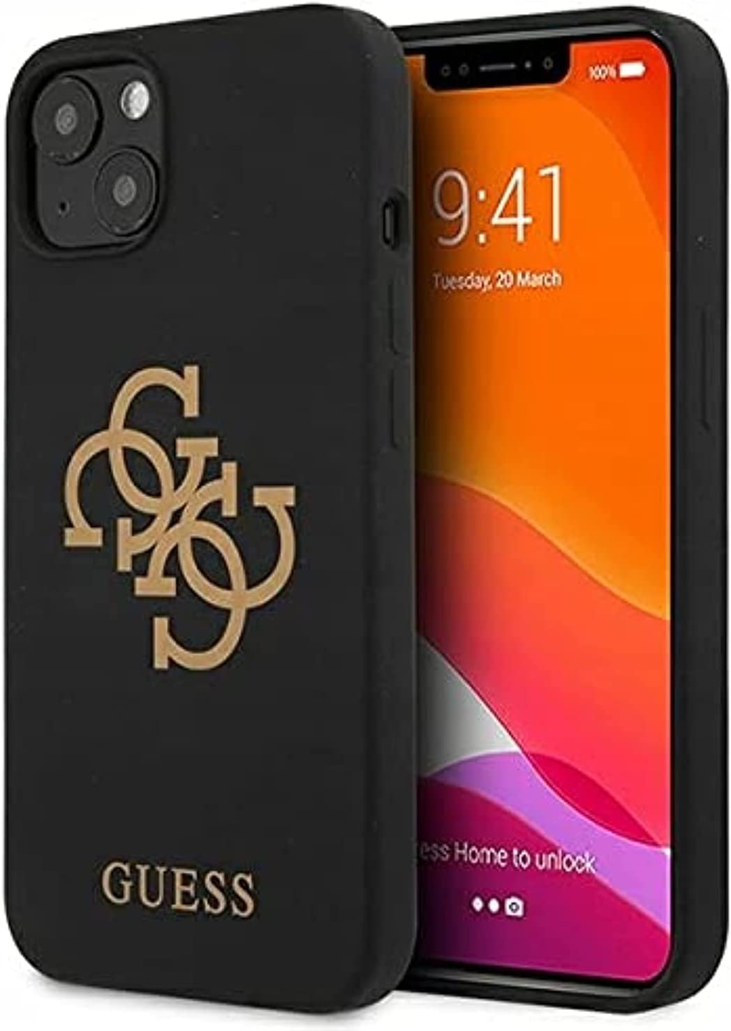 Guess Liquid Silicone Case Big 4G With Logo Print For Iphone 13 (6.1") - Black