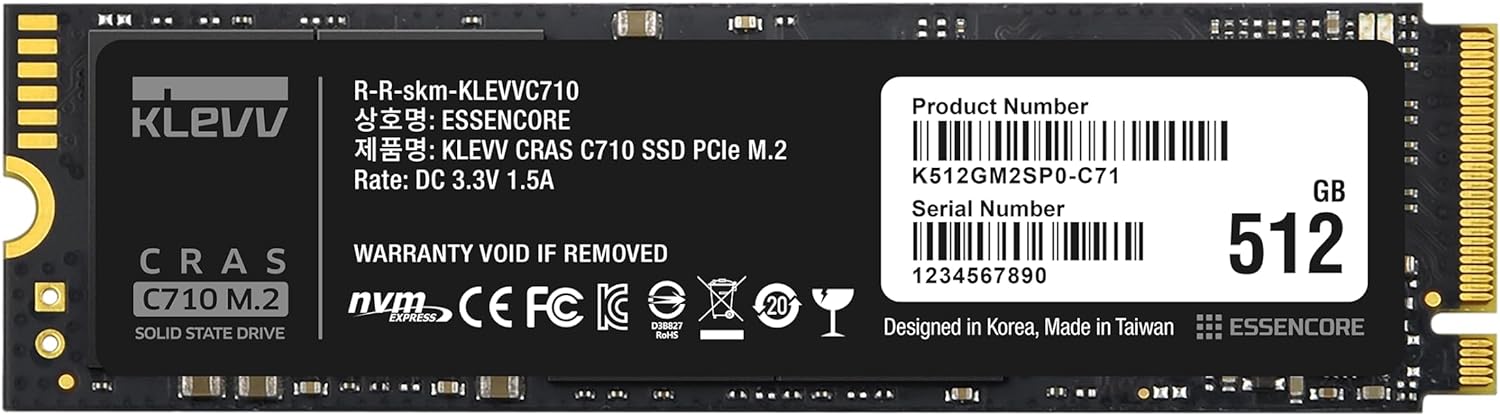 KLEVV CRAS C710 بسعة 512 جيجابايت M.2 NVMe PCIe Gen3x4 – سرعة تصل إلى 2050 ميجابايت/ثانية