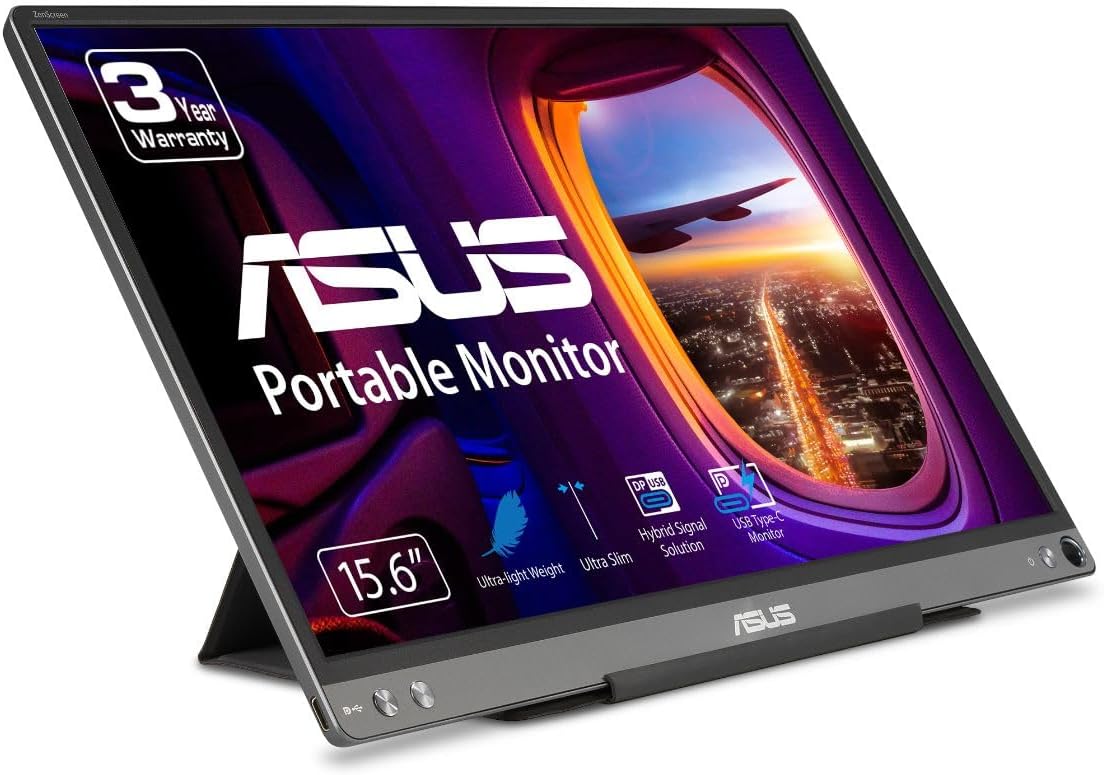 ASUS ZenScreen MB16ACE 15.6 Inch  Portable USB Type-C Monitor Full HD (1920 x 1080) IPS Eye Care with Lite Smart Case External screen for laptop